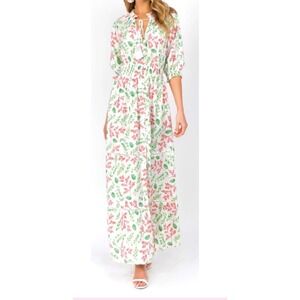 Fanco Floral Maxi Dress Smocked Tie Neck Tiered Cottagecore Small